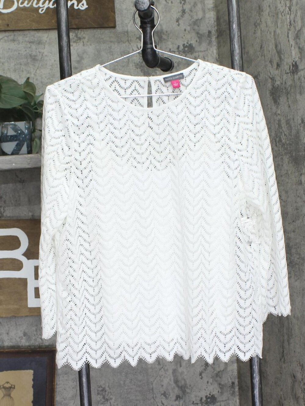 Vince Camuto White Vince Camuto Lined Lace Blouse 91624077 L Sz L